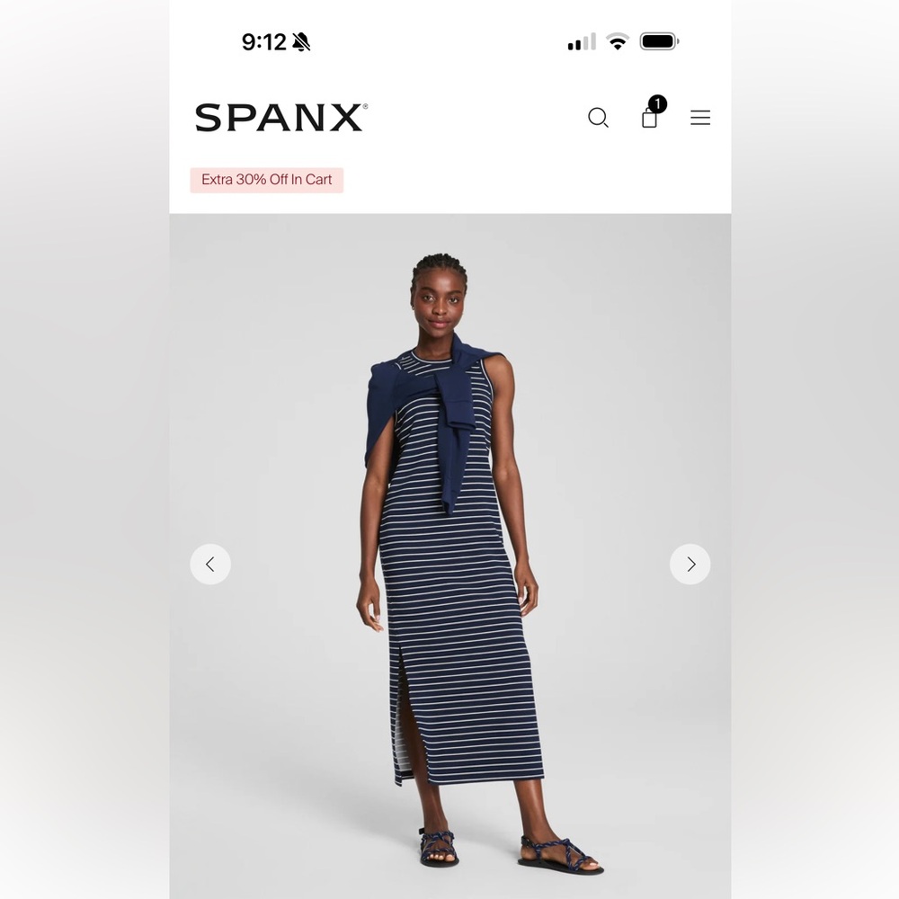 SPANX Women's Navy Striped Maxi Dress